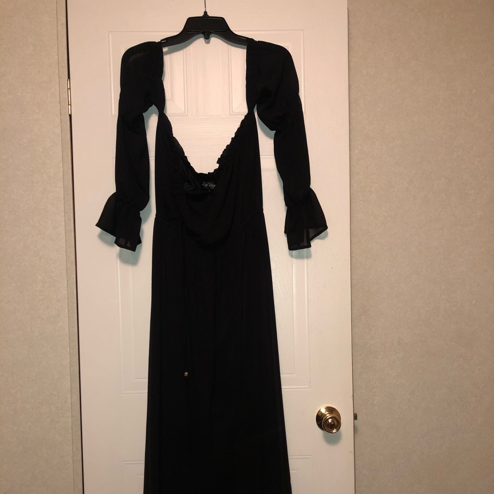 ON HOLD Black Maxi with Sleeves Off the Shoulder